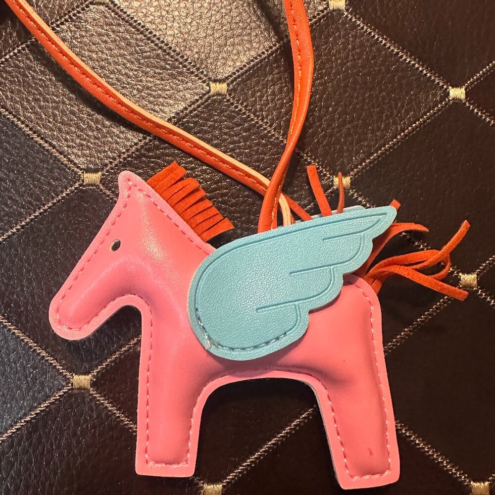 Pink Winged Horse Bag Charm with Orange strap